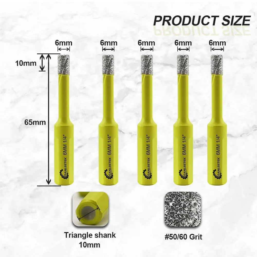 SANLEETEK punta diamantata 6mm 5pz per ceramica a secco