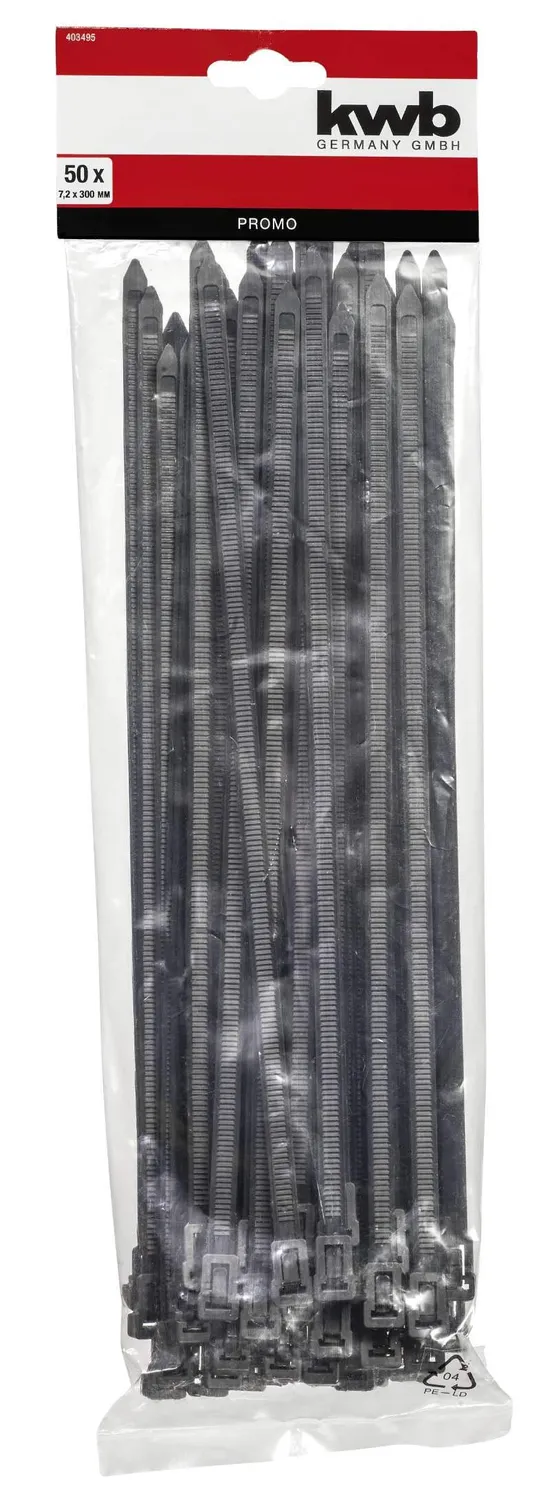 KWB fascette cavi riutilizzabili 7,2x300 mm nere 50 pezzi