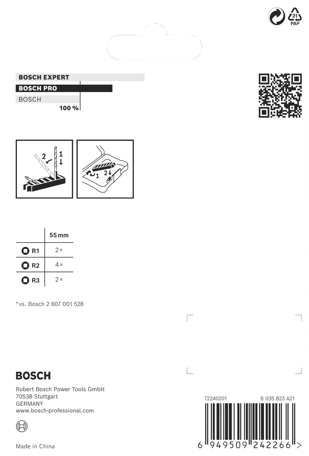 Bosch Expert PRO Robertson bit R1/R2/R3 8pz 55mm impact