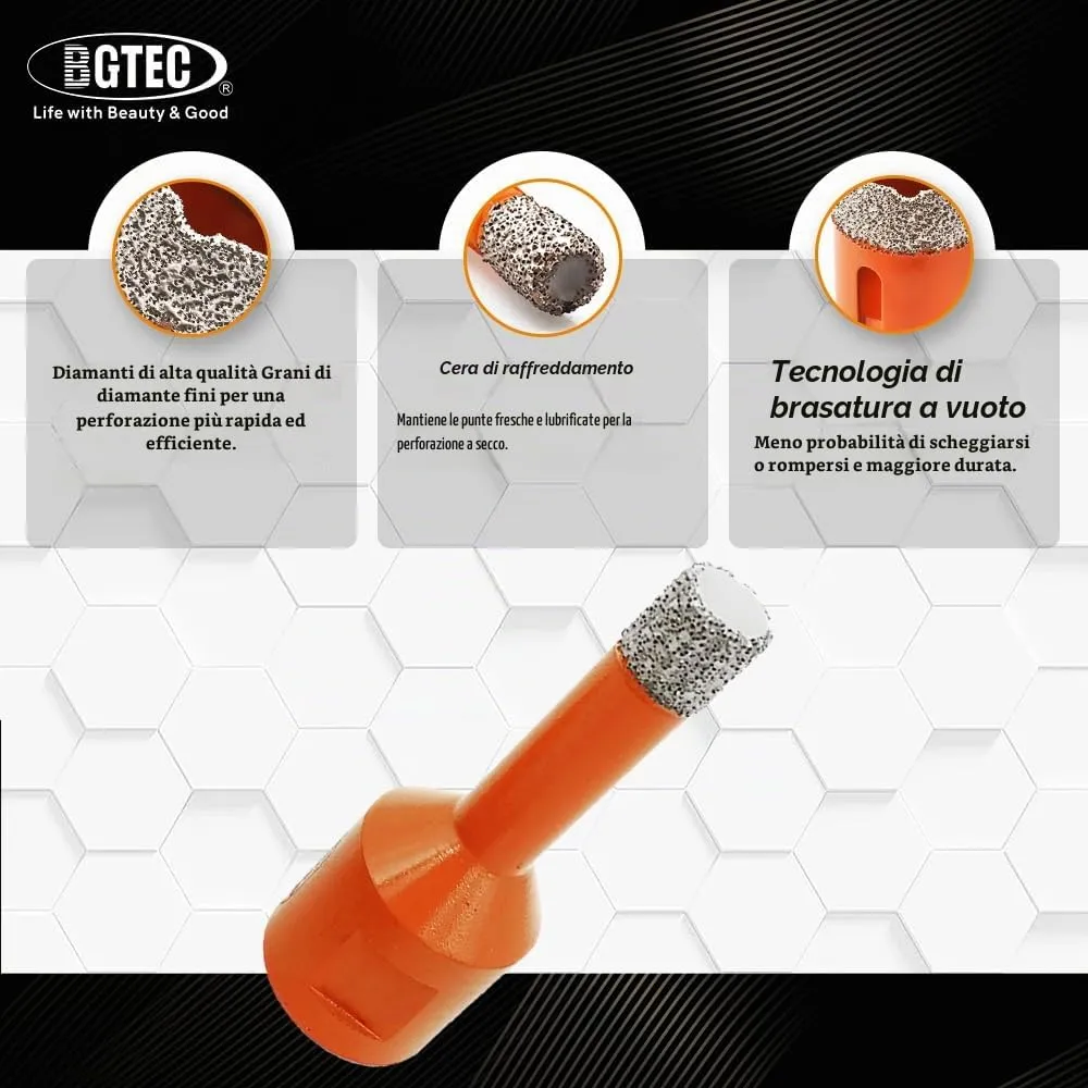 BGTEC punte diamantate M14 6/8 mm 4 pezzi per gres