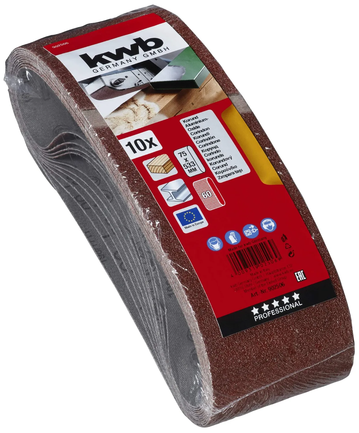 KWB 902506 Nastri abrasivi 75x533 mm K60 10 pezzi
