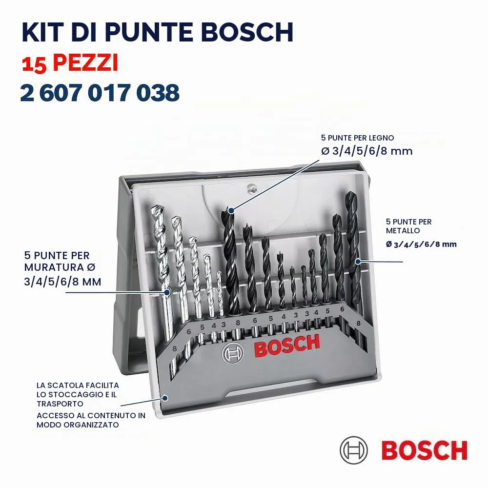 Bosch Expert Set Punte Miste 15 Pezzi Metallo Legno Pietra