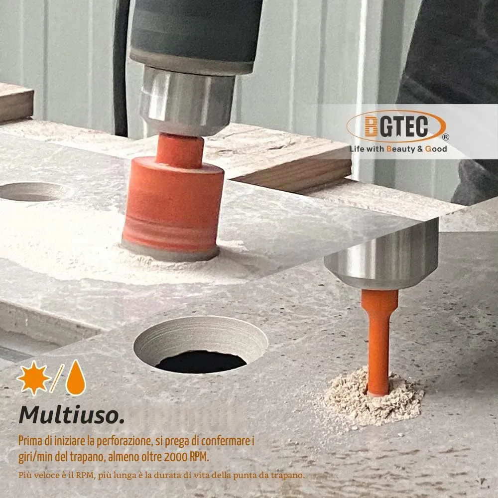 BGTEC set 12 frese diamantate per piastrelle a secco