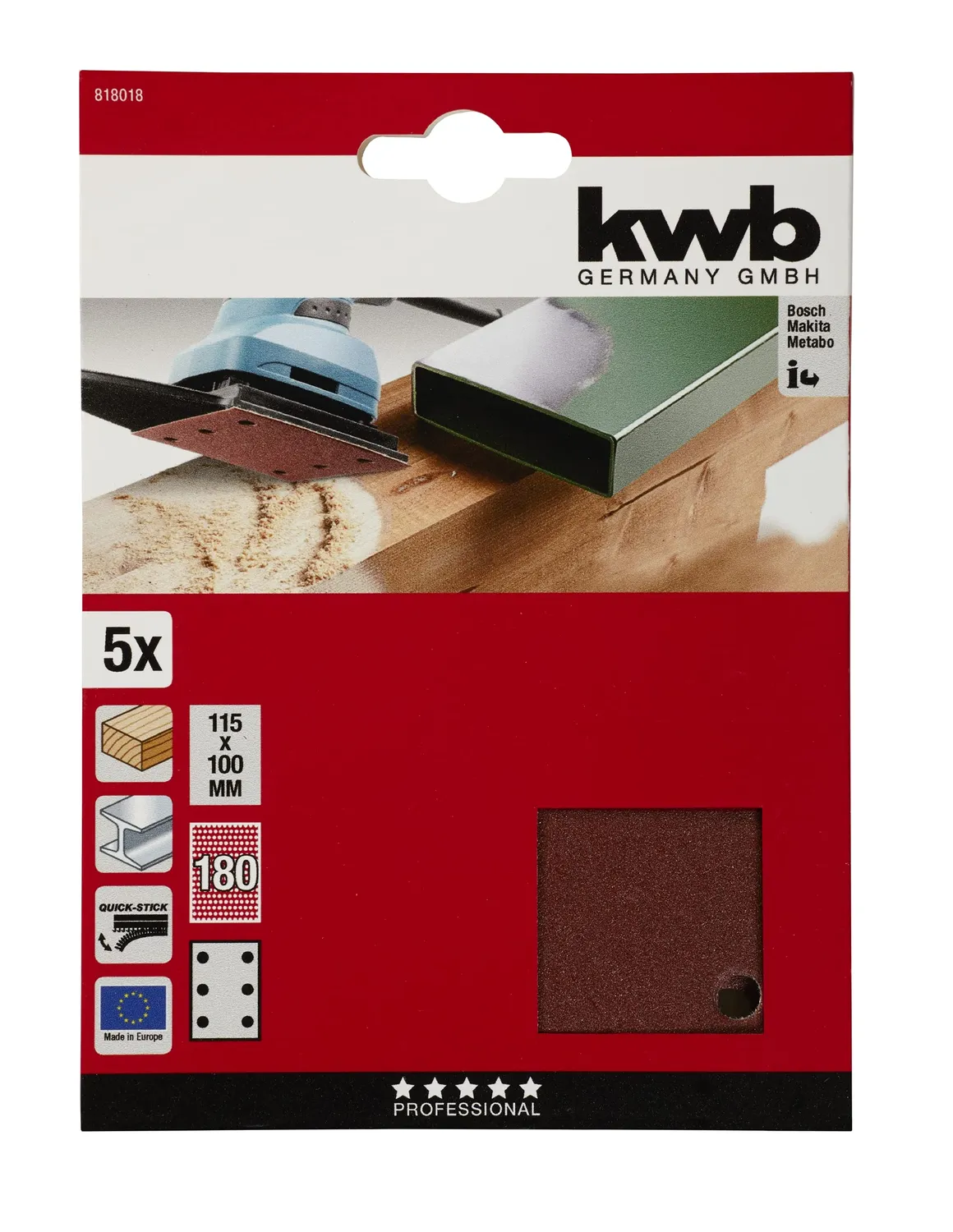 KWB 8180-18 carta vetrata grana 180 5 pezzi