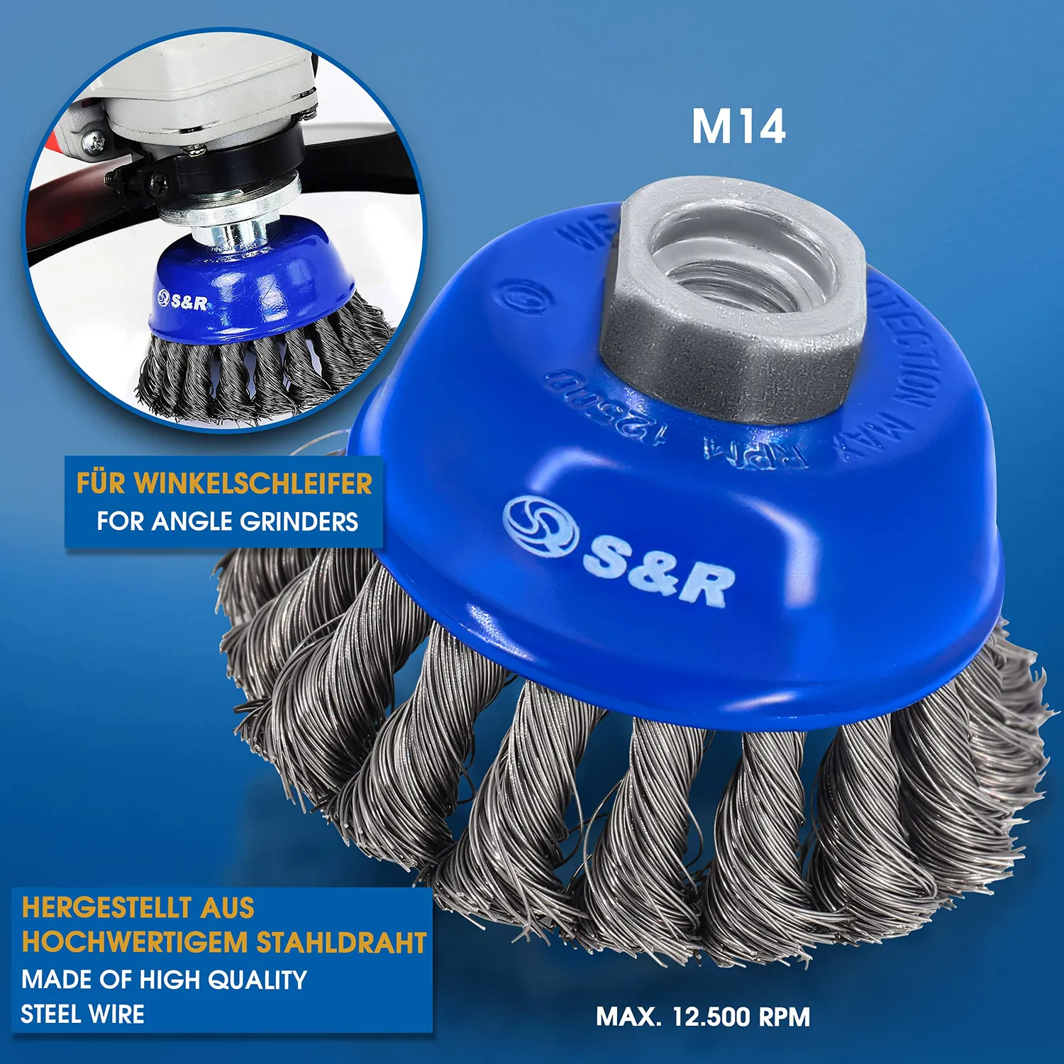 S&R Set 3 Spazzole Metalliche M14 3 Pezzi Filo Acciaio