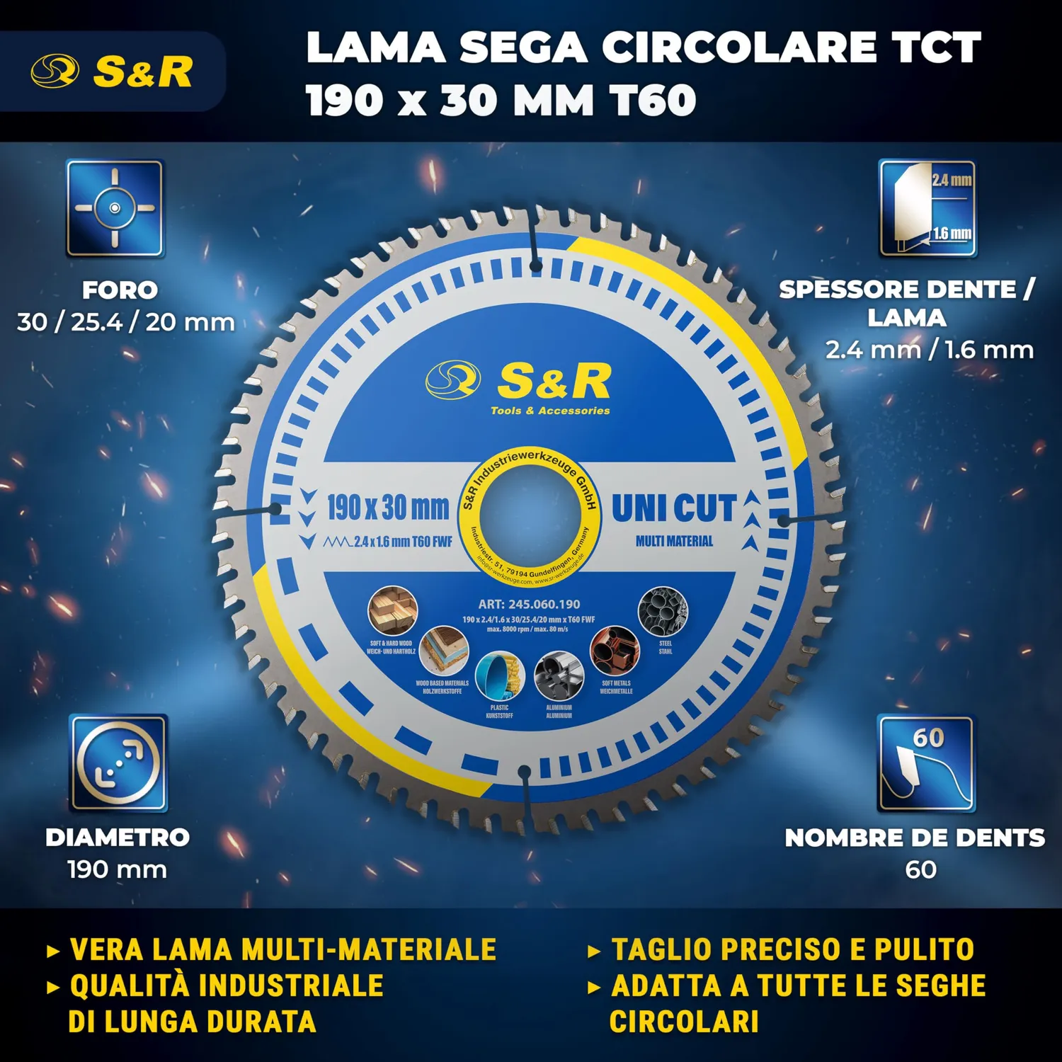 S&R Lama Circolare 190x30 60 Denti Multimateriale