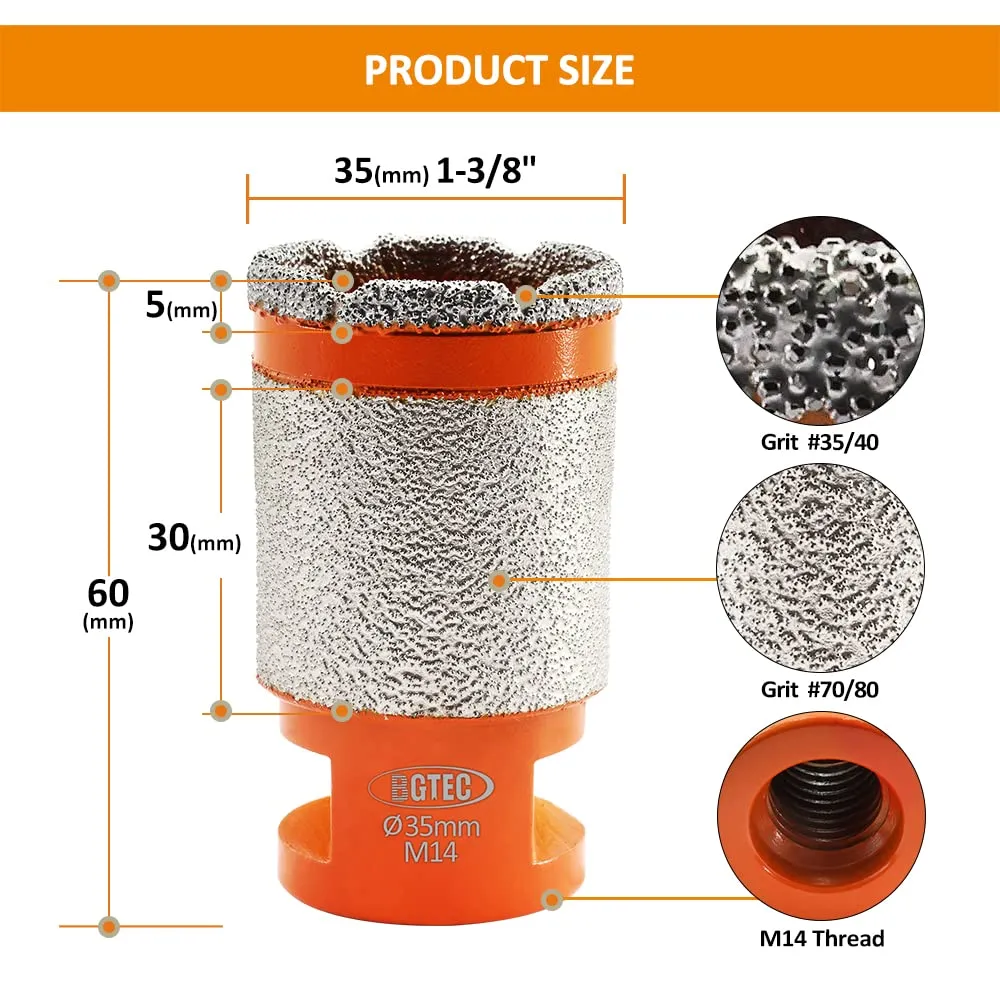 BGTEC fresa a tazza diamantata 35 mm M14 per gres