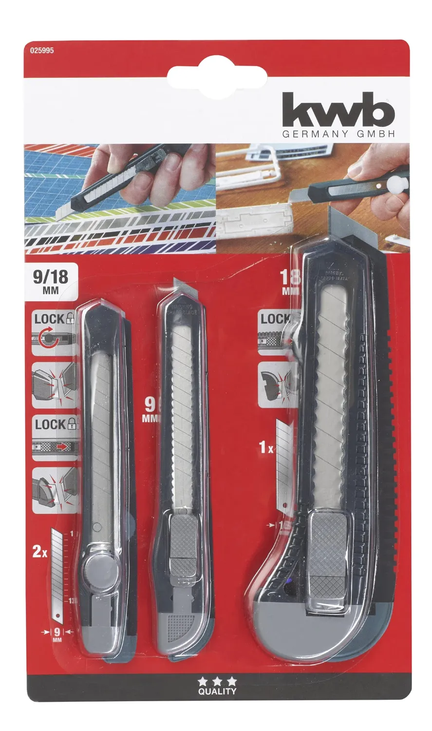 KWB 25995 set cutter 9+18 mm 3 pezzi bloccaggio lame