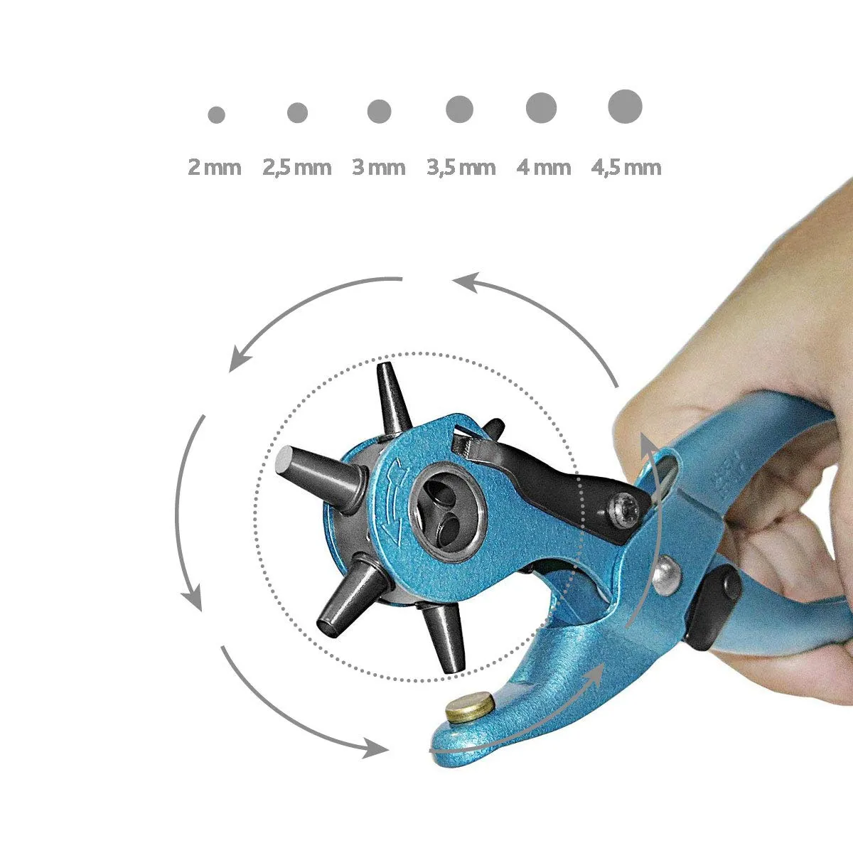 S&R pinza fustellatrice bucacinture pelle azzurra 6 misure