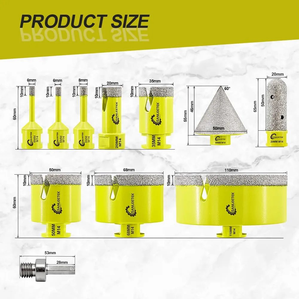 Sanleetek Set1 punte diamantate M14 11pz gres marmo smerigliatrice