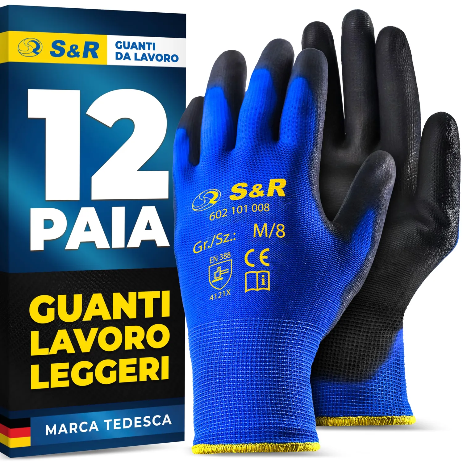 S&R Guanti Lavoro PU 12 Paia XL 10 Leggeri