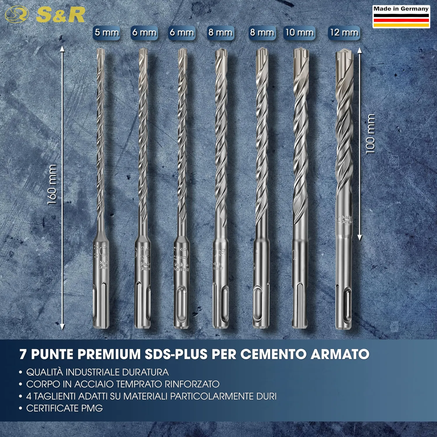 S&R Punte SDS Plus 4 Plus 7 pz 5-12 mm Cemento Armato