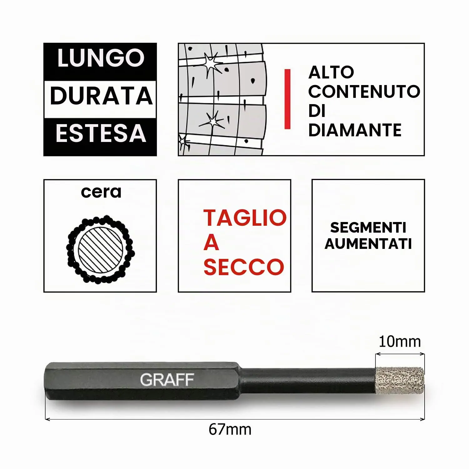 Graff punta diamantata 5 mm gres codolo esagonale