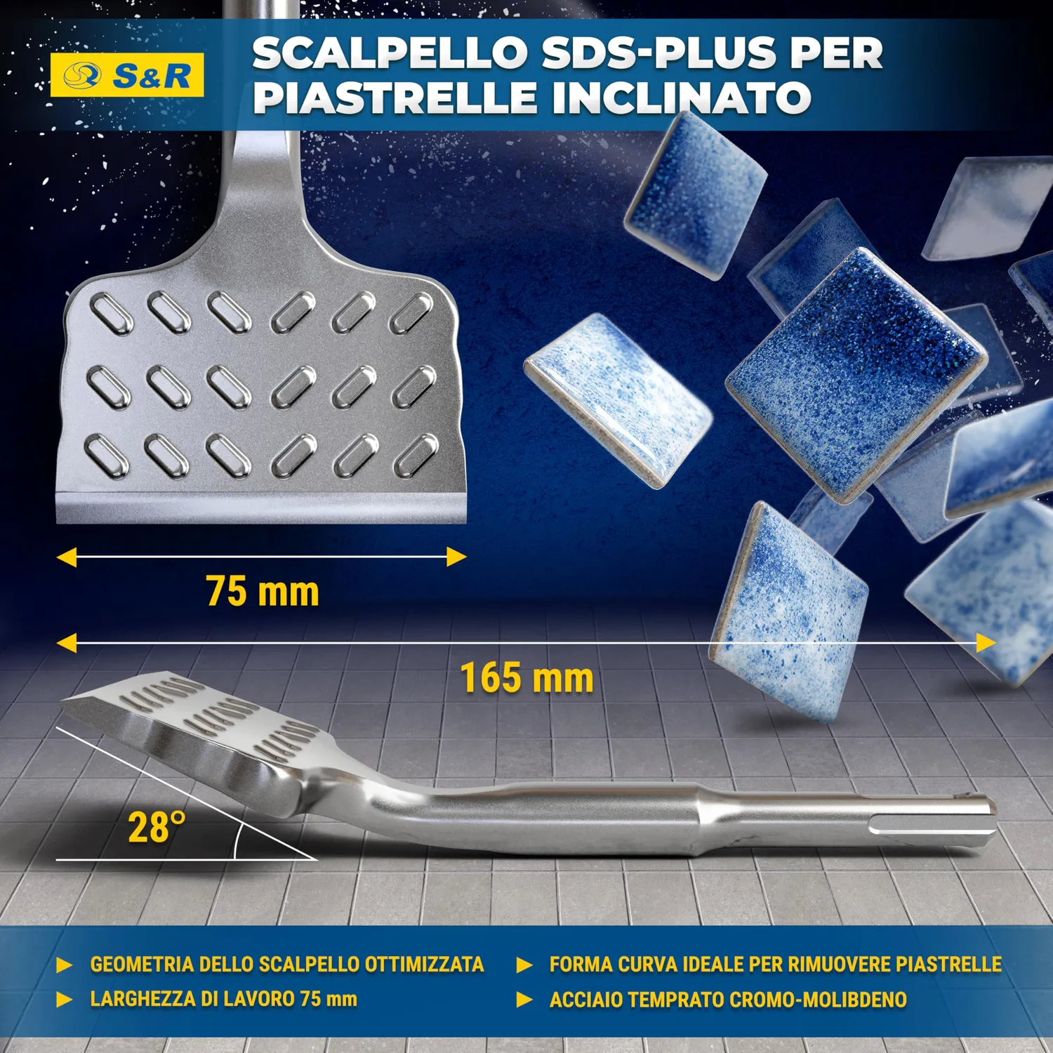 S&R scalpello SDS-Plus piastrelle 165x75 mm angolato