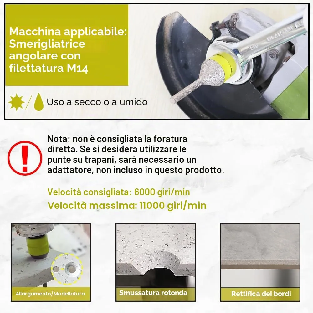 Sanleettek fresa diamantata 6-25 mm M14 per ceramica