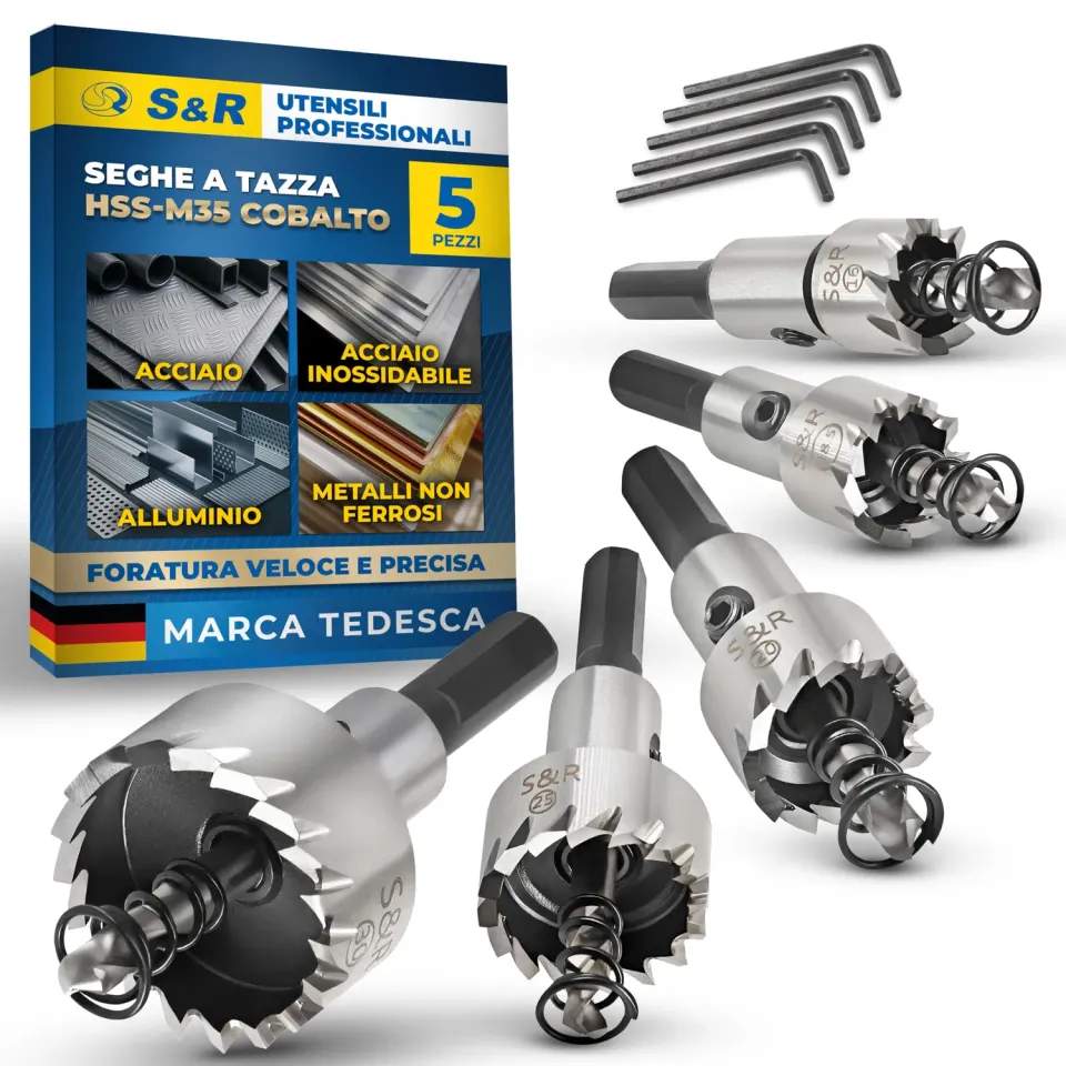 S&R Set 5 Seghe a Tazza HSS 16-30 mm per Metallo