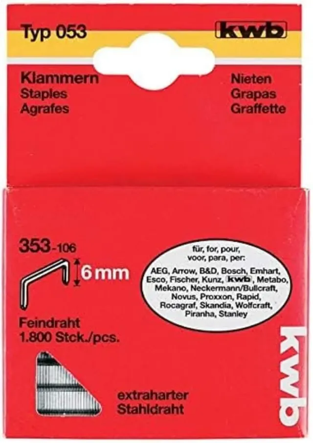 KWB 353-106 punti per graffatrice 6 mm tipo 053/353 filo fine