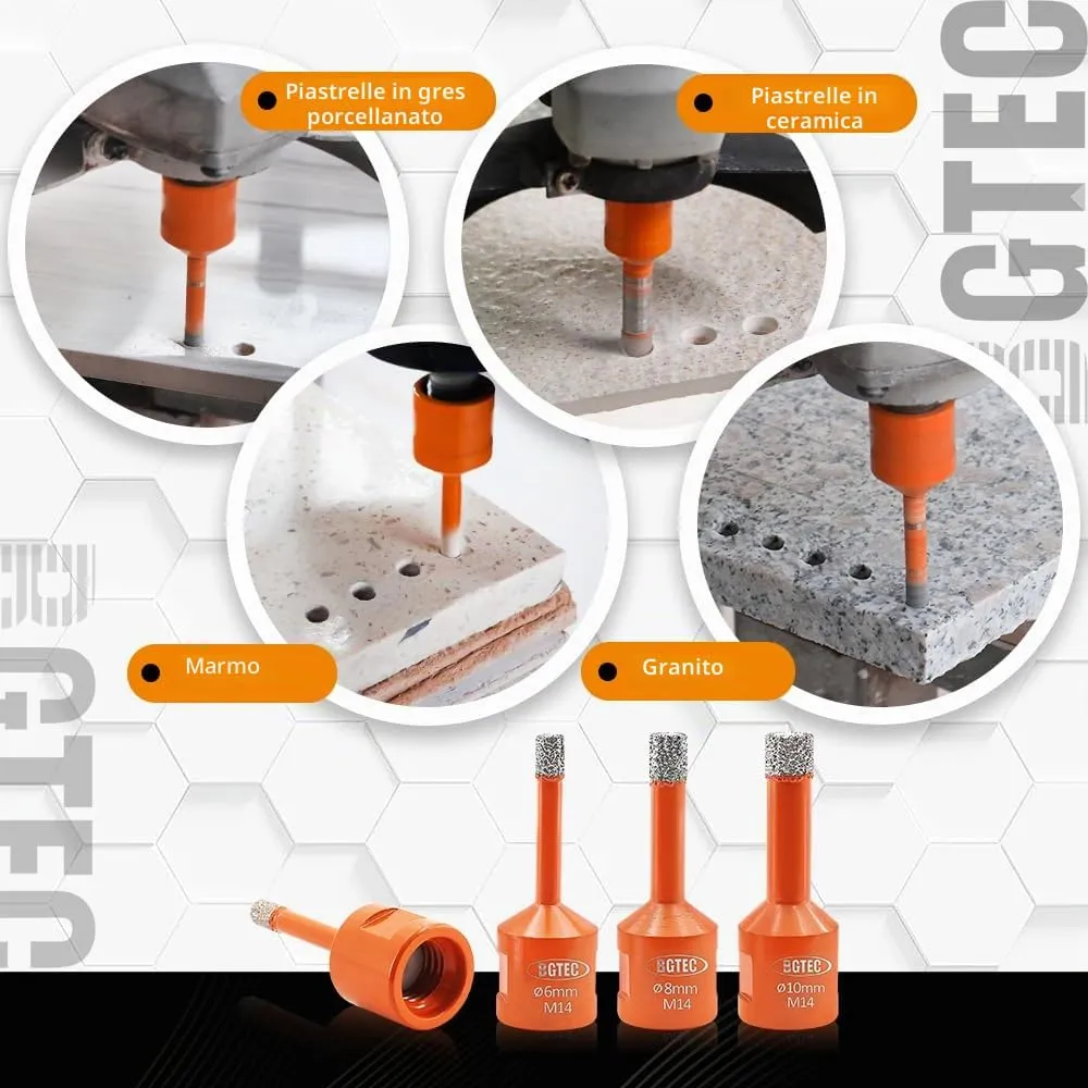 BGTEC punte diamantate M14 6/8 mm 4 pezzi per gres