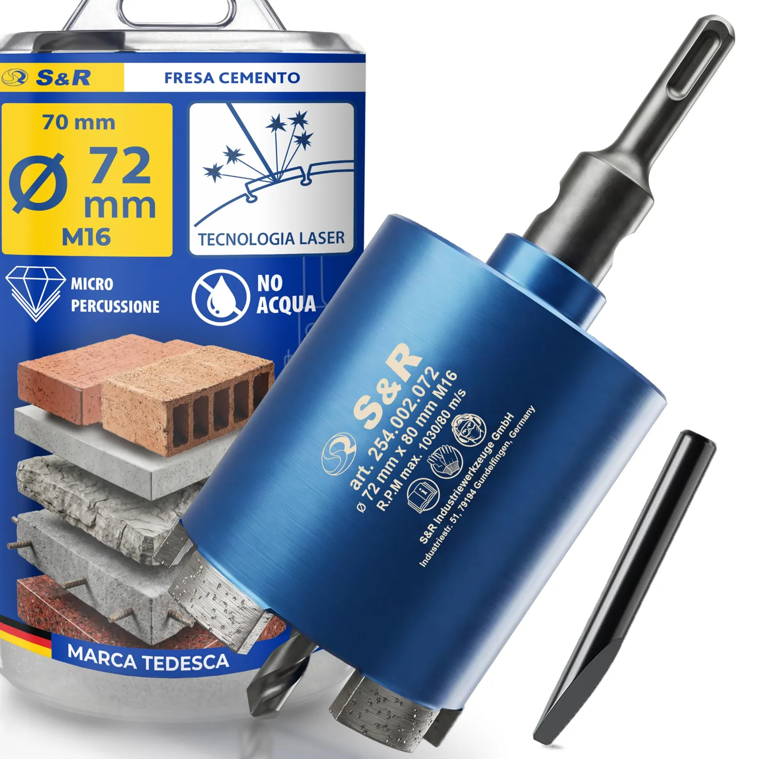 S&R fresa a tazza carotatrice muro 68 mm SDS-Plus grigia