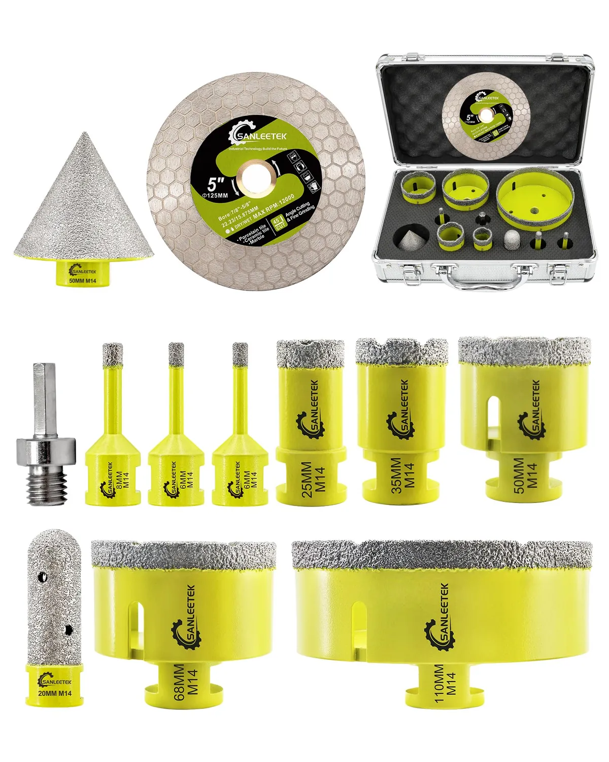 Sanleetek kit punte diamantate 12pz KIT8 per gres 6-110mm