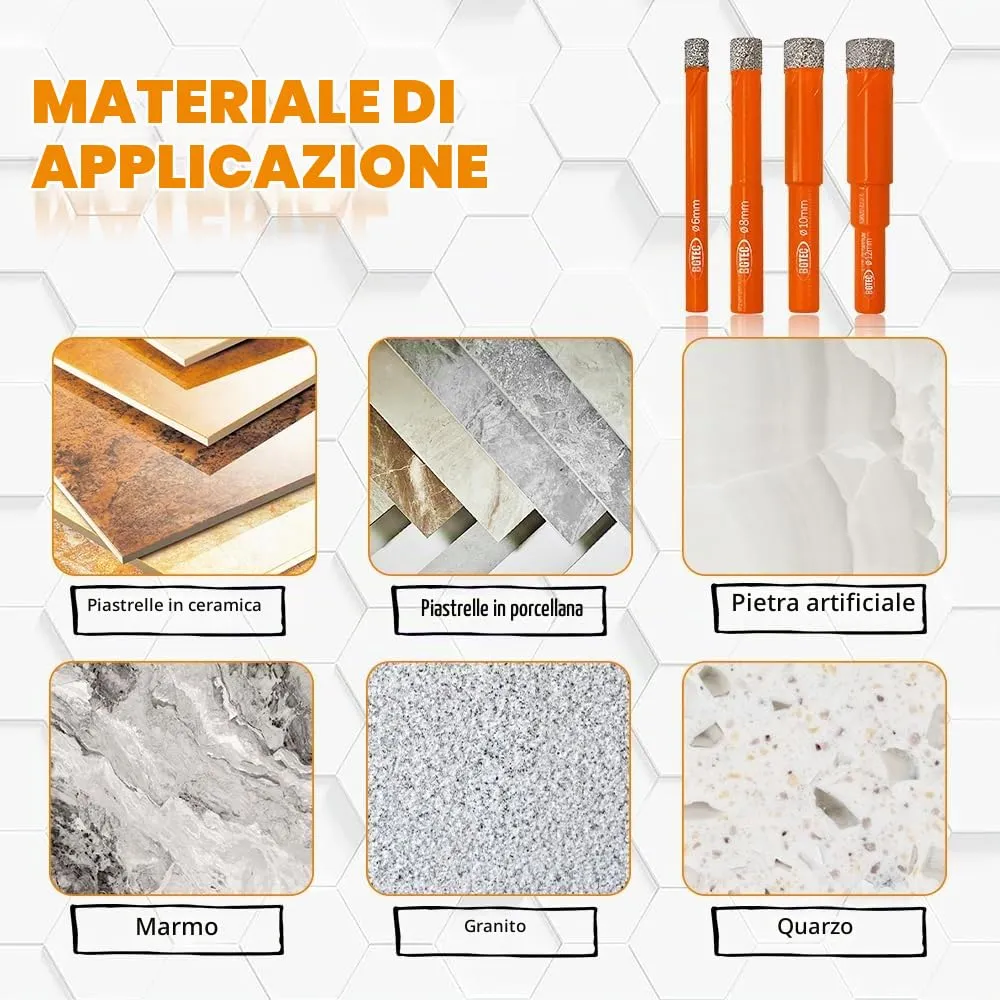 BGTEC punte diamantate 8mm gres porcellanato 10 pezzi