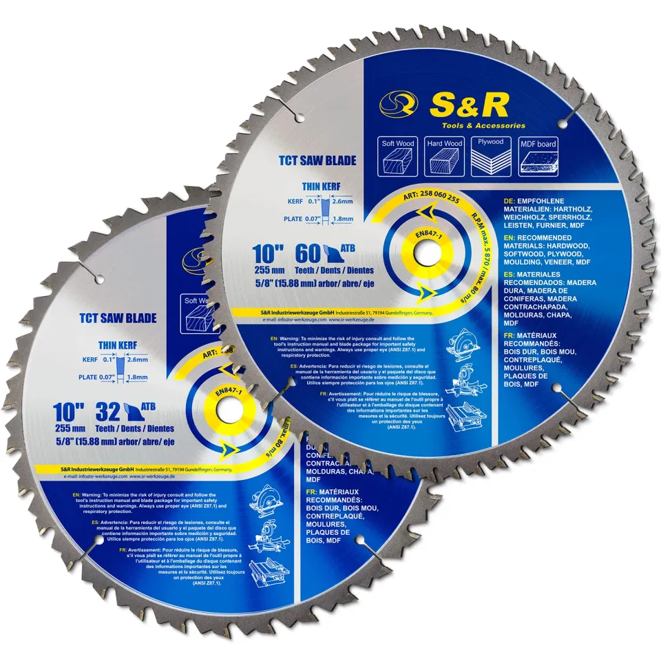 S&R Lama Sega Circolare 255 mm Set 2 Pezzi 32+60 Denti Legno