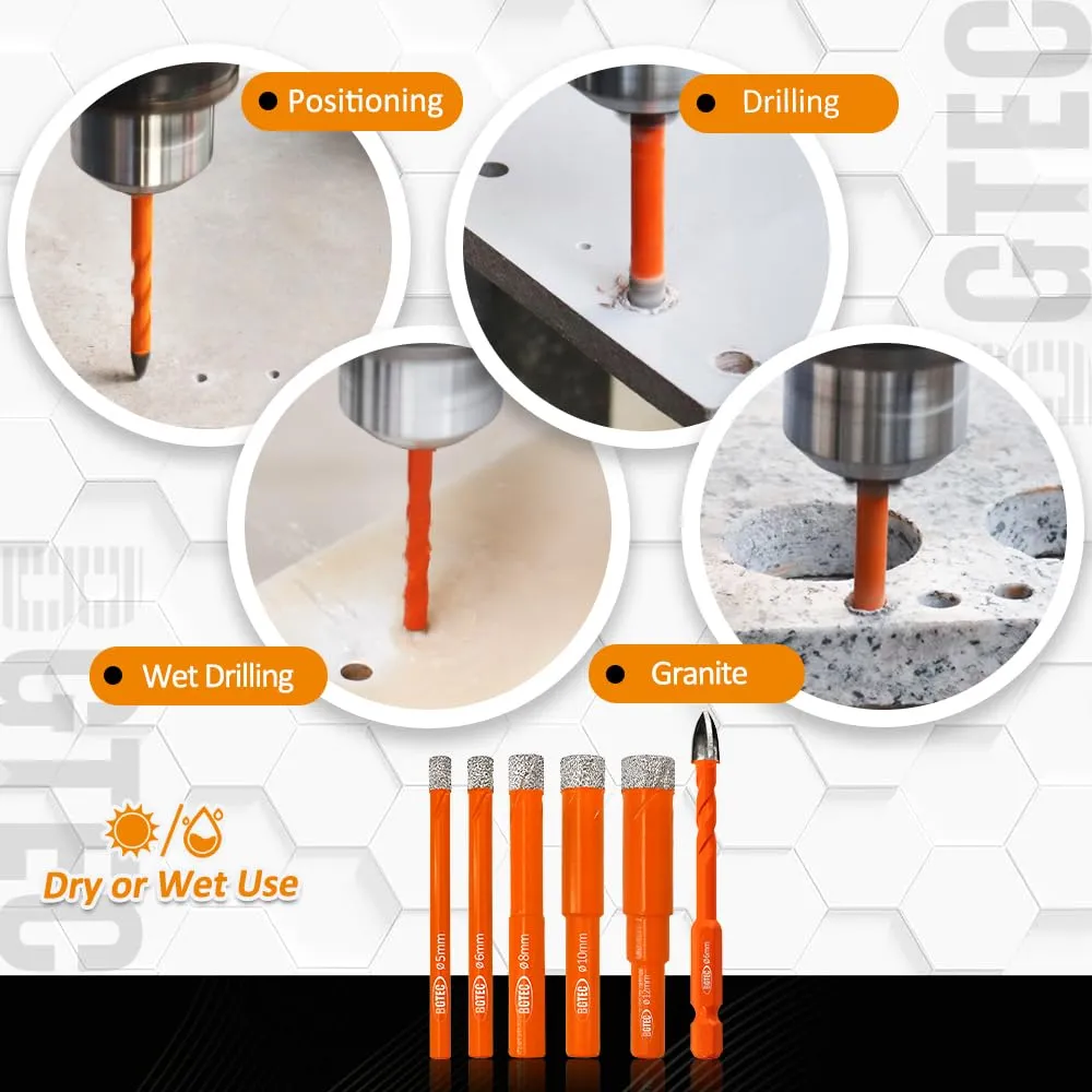 BGTEC set punte diamantate 6-12 mm 5 pezzi con carburo
