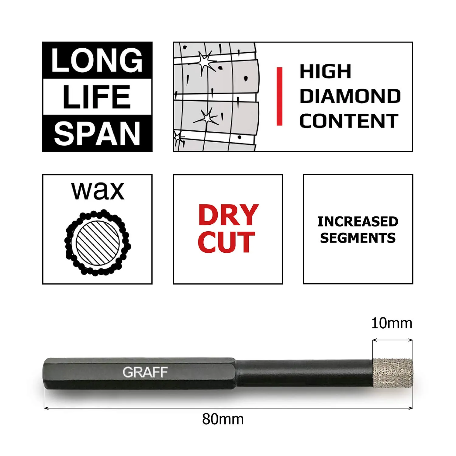 Graff 8 mm punta diamantata gres codolo esagonale uso a secco