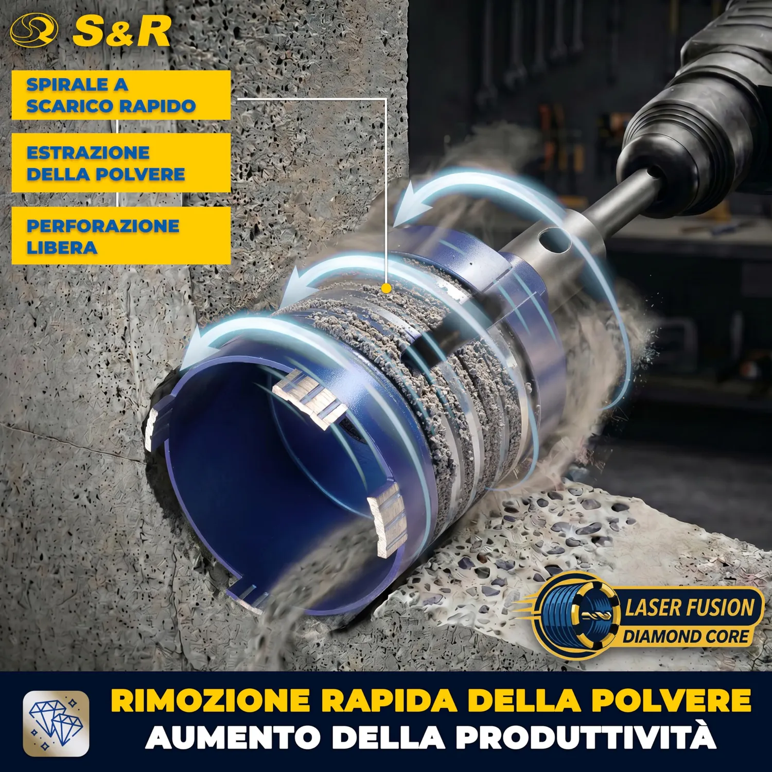 S&R Sega a Tazza Diamantata 68 mm SDS-Plus cemento