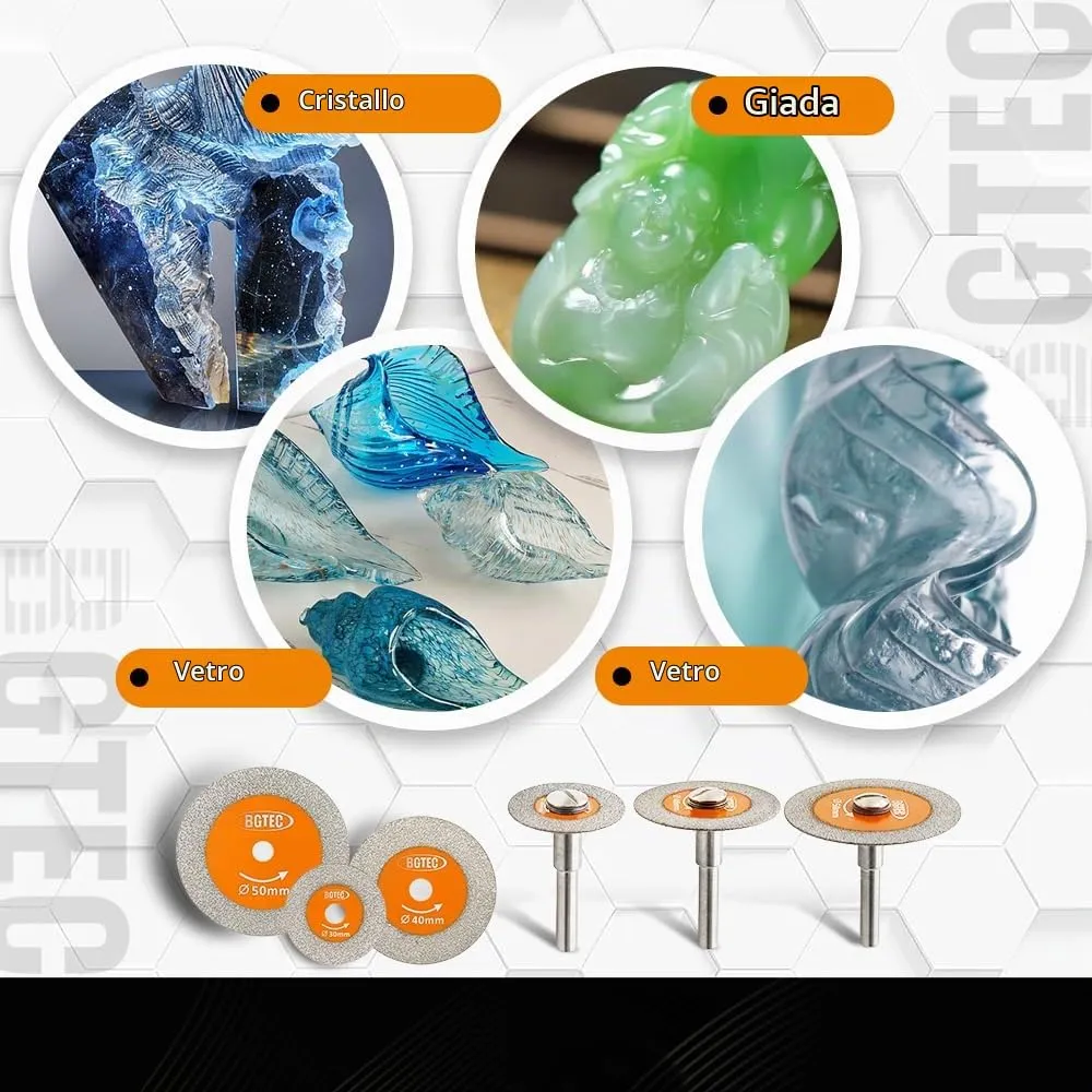 BGTEC Disco Diamantato 50 mm Vetro Set 5 Pezzi Gambo