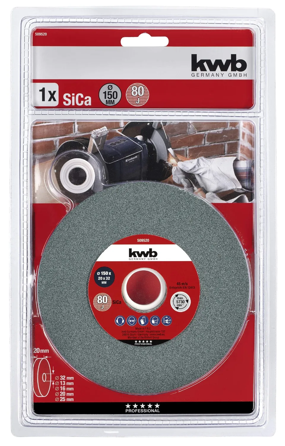 KWB 5095-20 rotella 150x20 mm carburo di silicio grana 80