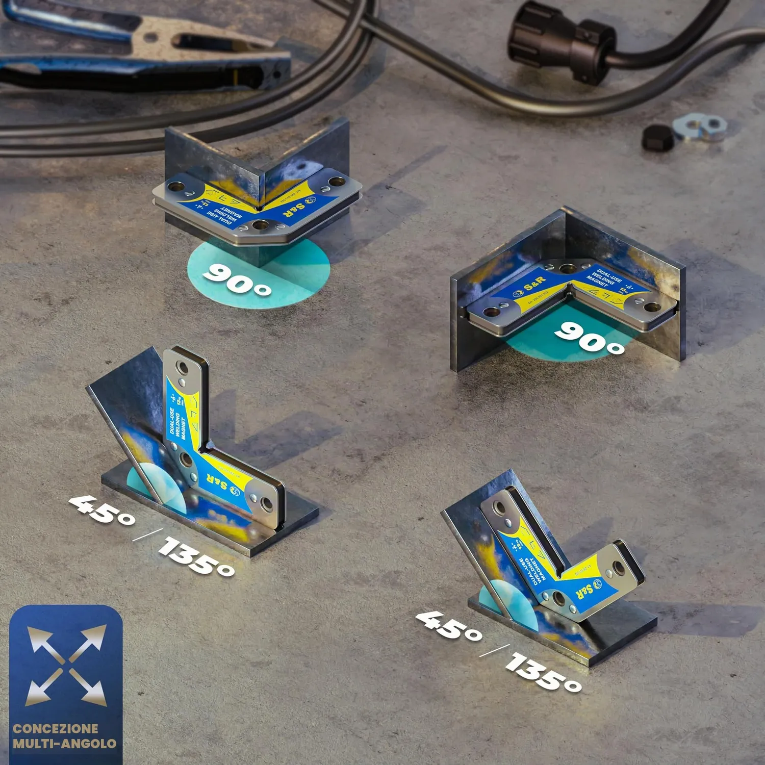 S&R set 2 squadrette magnetiche saldatura 9-13 kg multiangolo