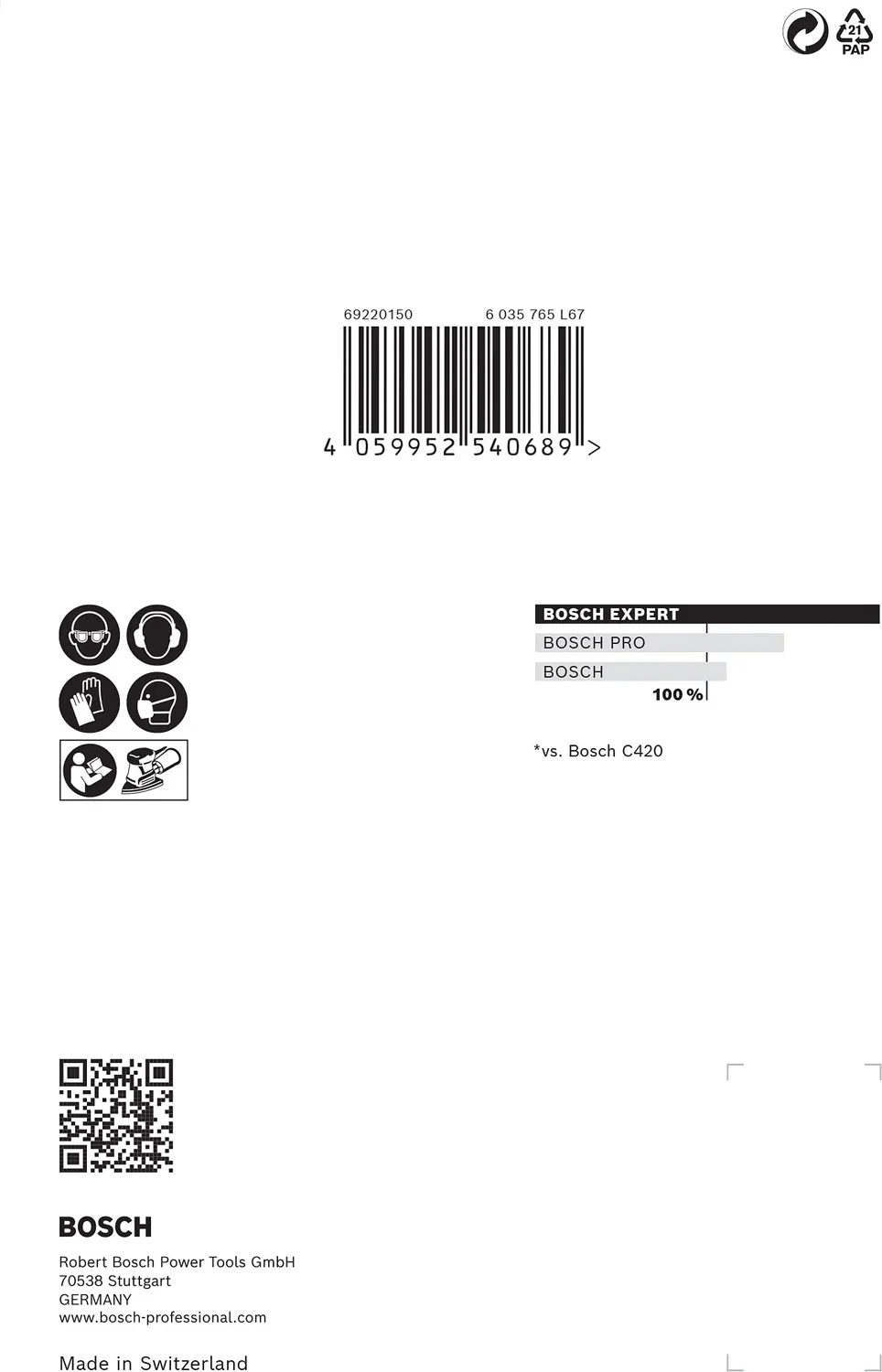 Bosch Expert M480 abrasivo rete 100x150mm G220 10 pezzi