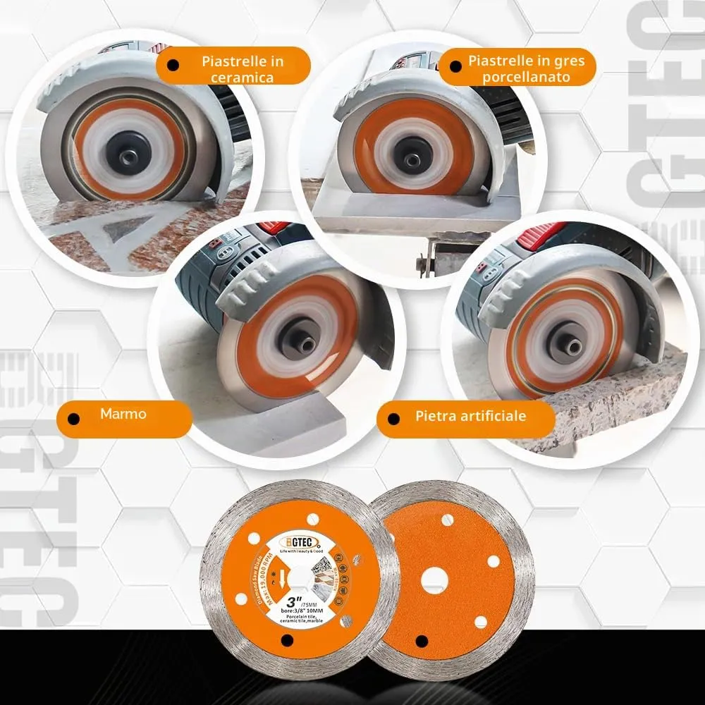 BGTEC Disco Diamantato 75 mm Ceramica 3 Pezzi