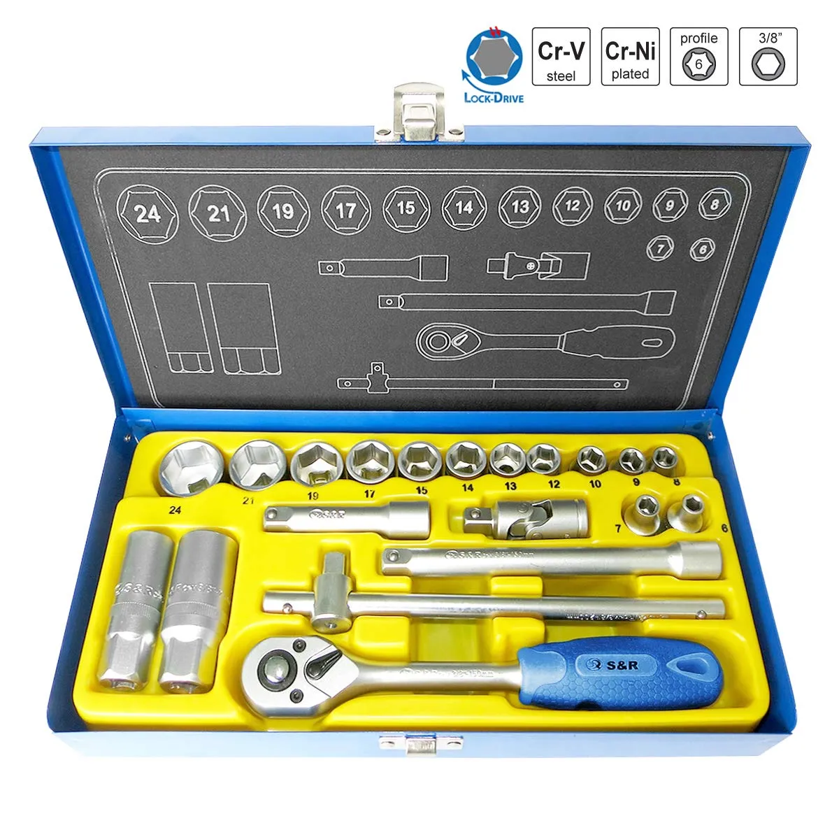 S&R Set chiavi bussola 3/8" 20pz 6-24mm candele CrV