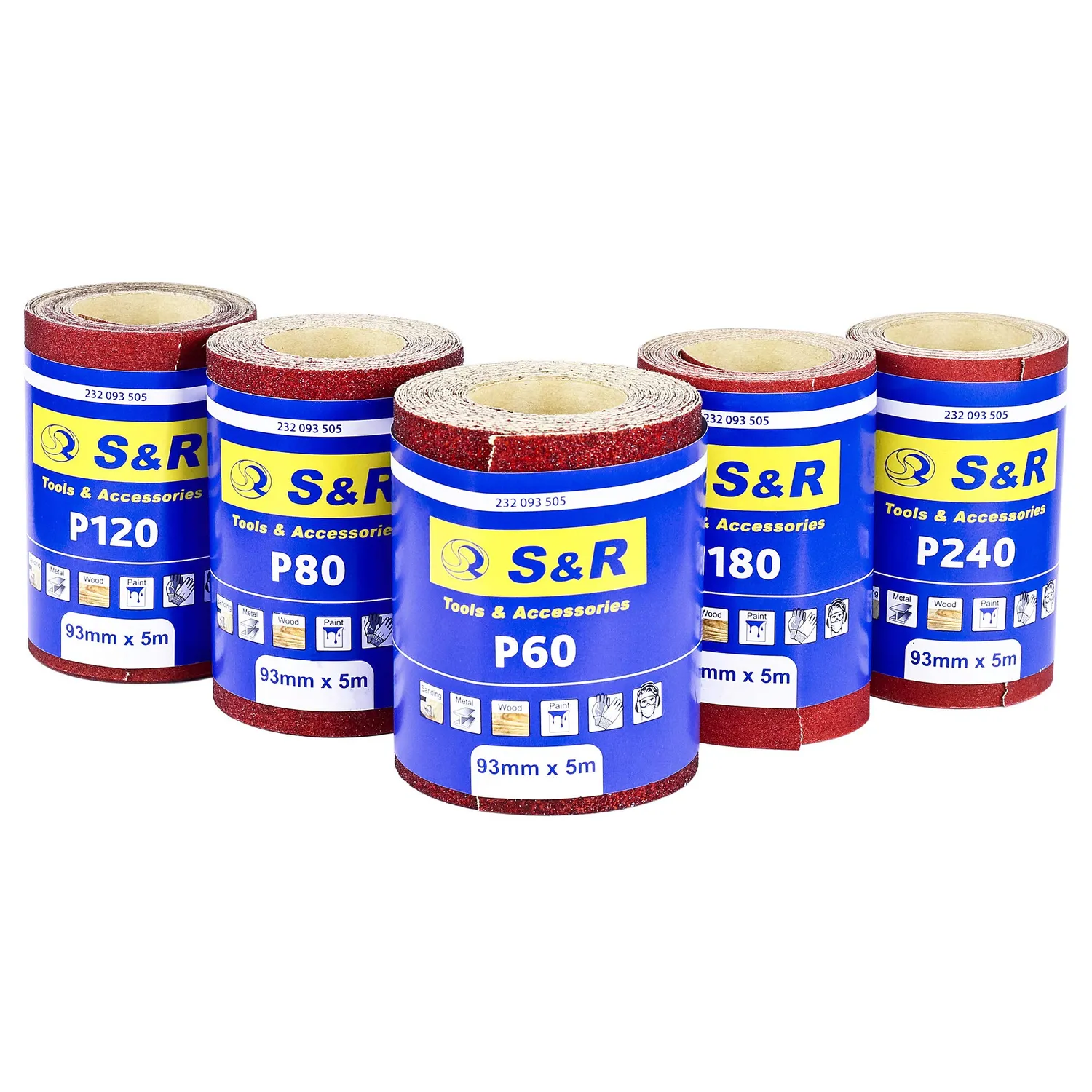 S&R Set 5 rotoli carta vetrata 93mm grana 60-240