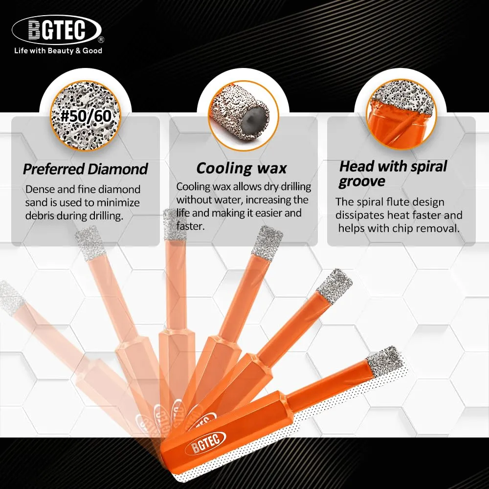 BGTEC S1 set 6 punte diamantate 6 mm a secco