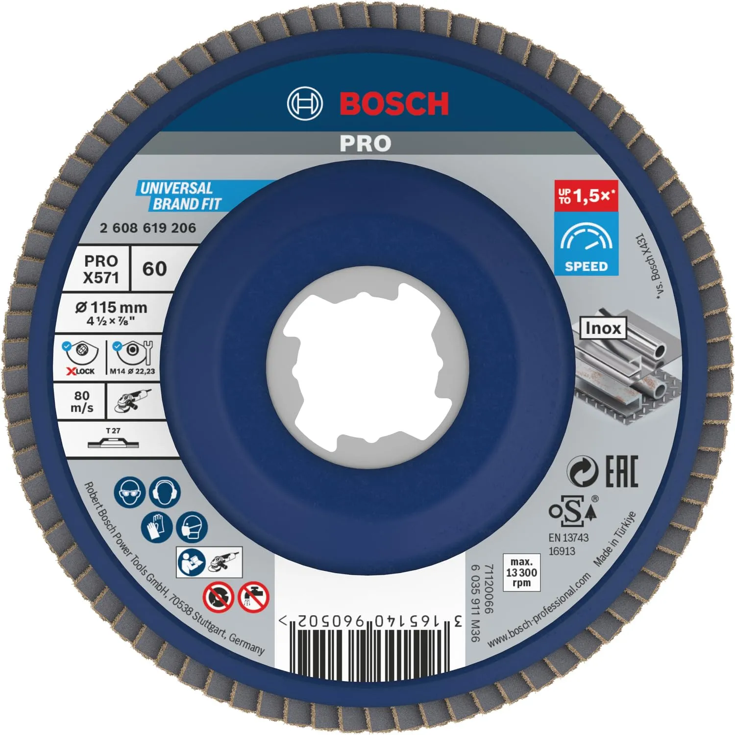 Bosch Pro X571 disco lamellare 125 mm K120 dritto X-Lock metallo