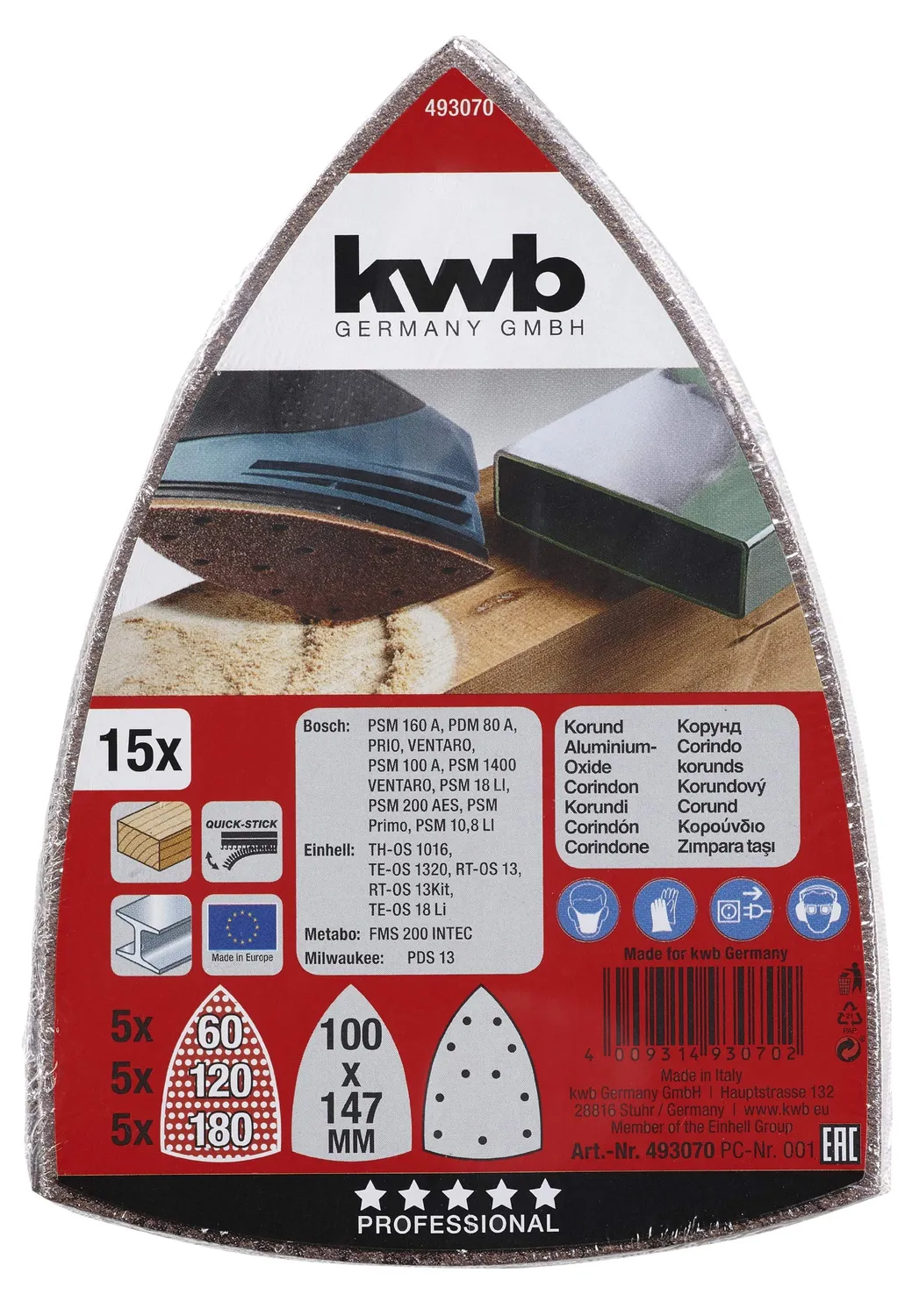 KWB Triangoli abrasivi delta 100x147 mm 15 pezzi misti
