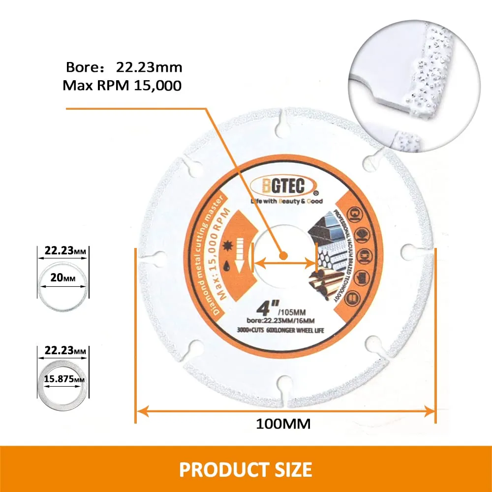 BGTEC Disco diamantato metalli 105 mm foro 22,23 mm