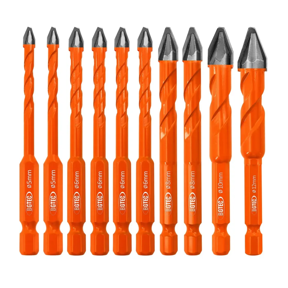 BGTEC Set 10 Punte Trapano 5-12 mm Gres Porcellanato Vetro