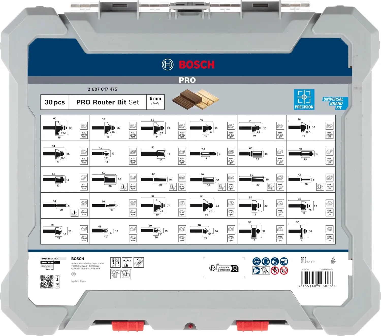Bosch Expert 2607017475 frese legno 8 mm set 30 pz miste
