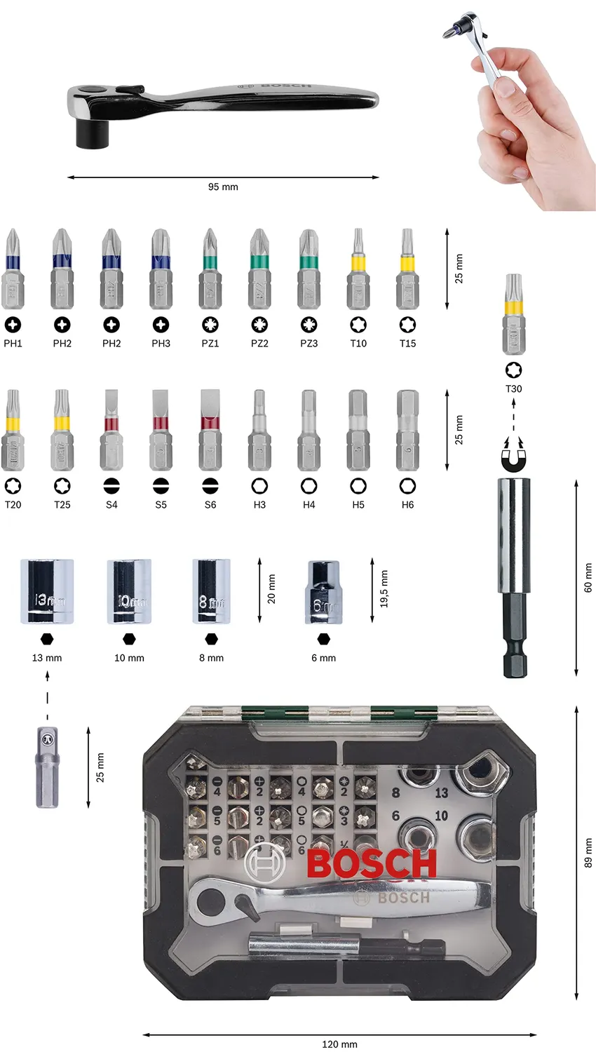 Bosch Expert set bit avvitamento 26 pz cricchetto