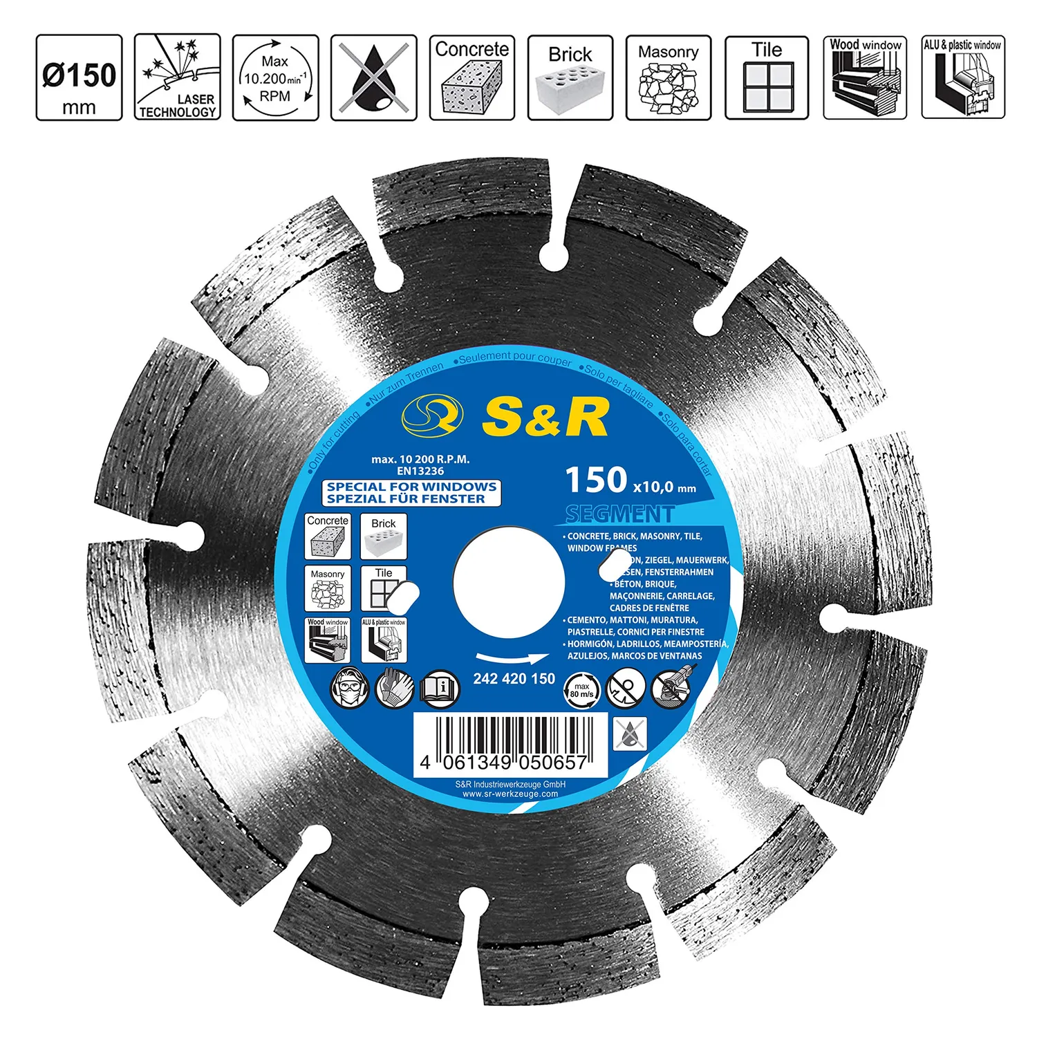 S&R disco diamantato segmentato 150 mm foro 25,5 mm secco