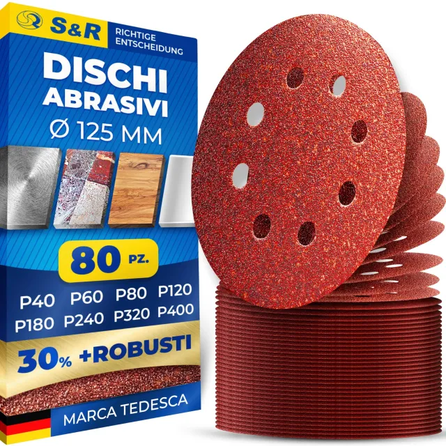 S&R 80 dischi abrasivi 125 mm 8 fori assortiti
