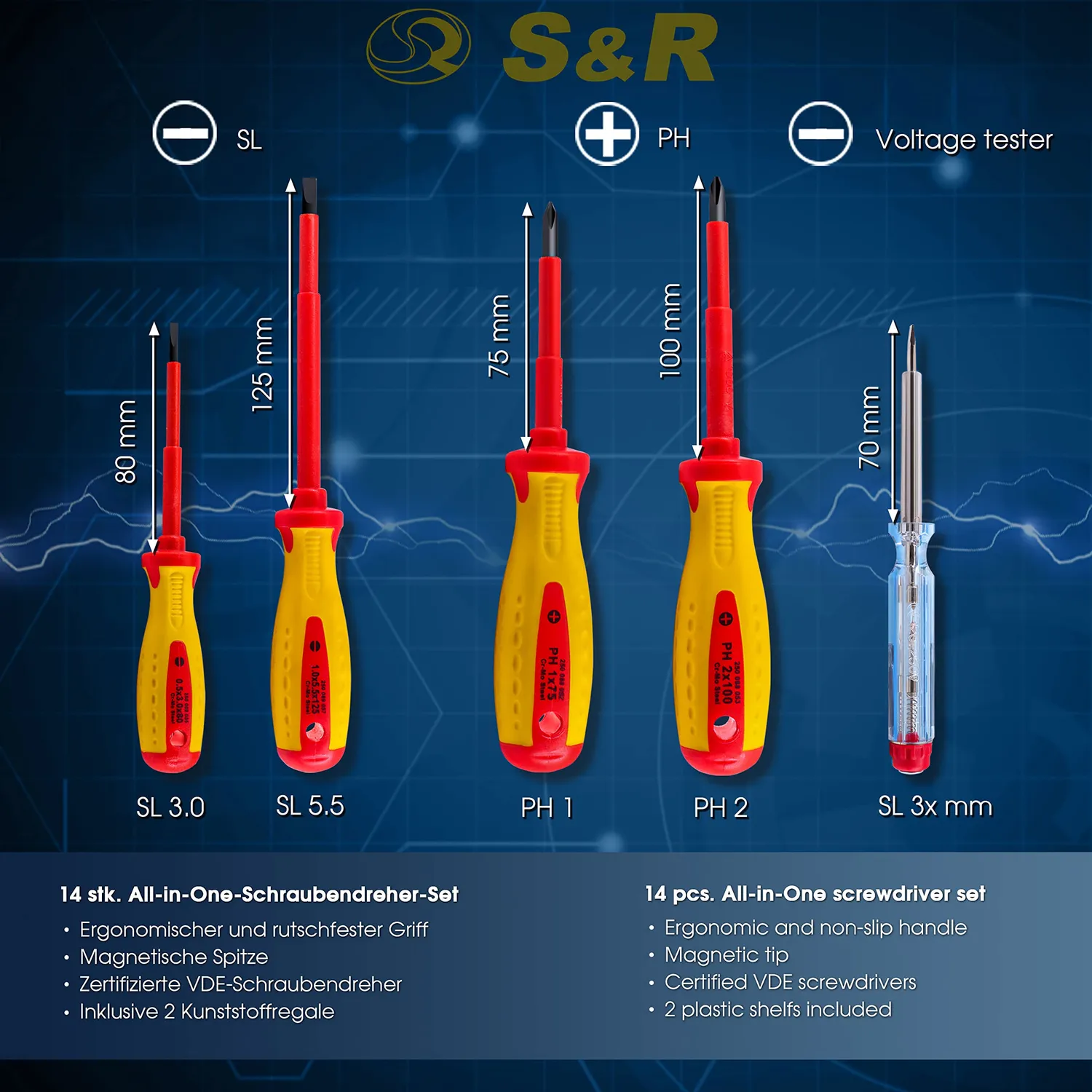 S&R Elettricista Universali set cacciaviti 14 pz isolati