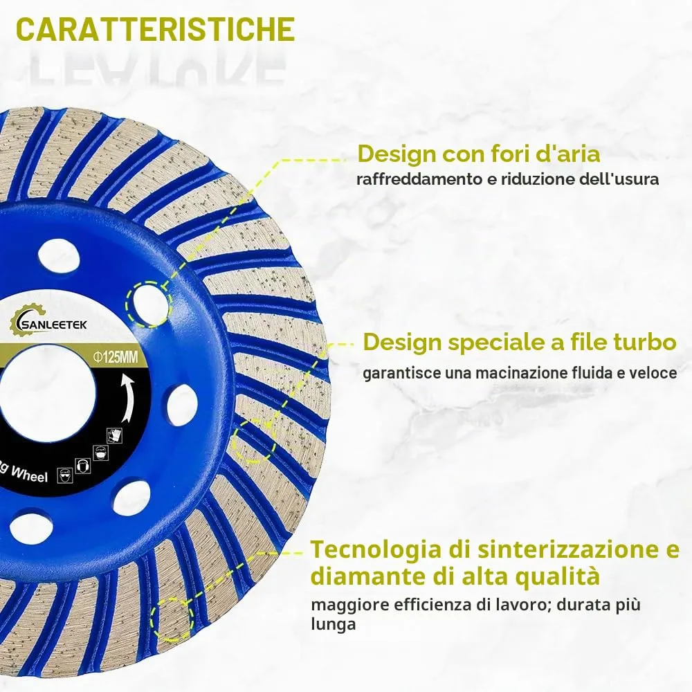 Sanleetek mola tazza diamantata 125 mm turbo fila cemento