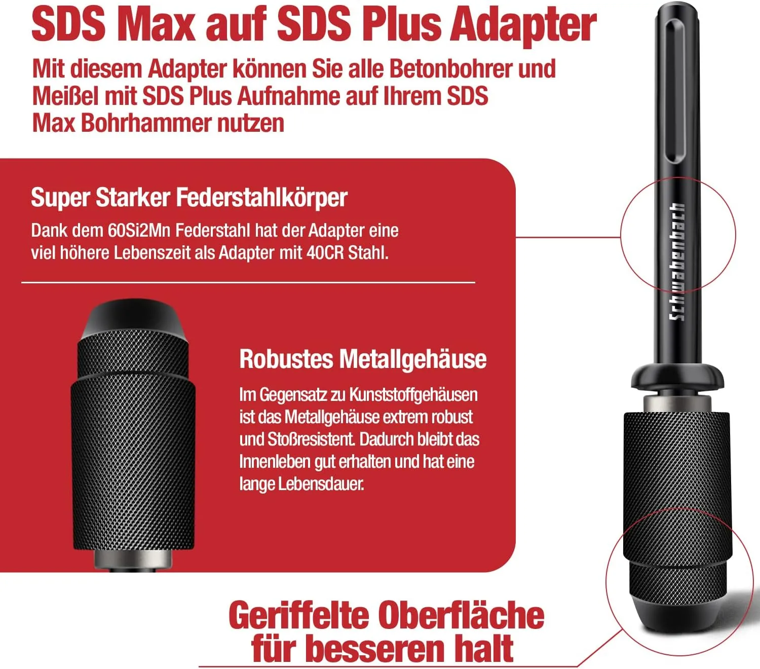 Schwabenbach Adattatore SDS-Max a SDS-Plus Acciaio