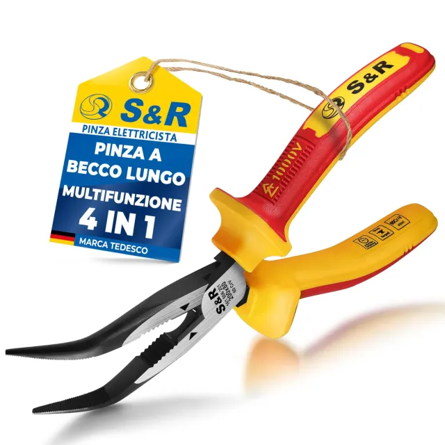 S&R pinza becco lungo curvo 200 mm VDE 1000V