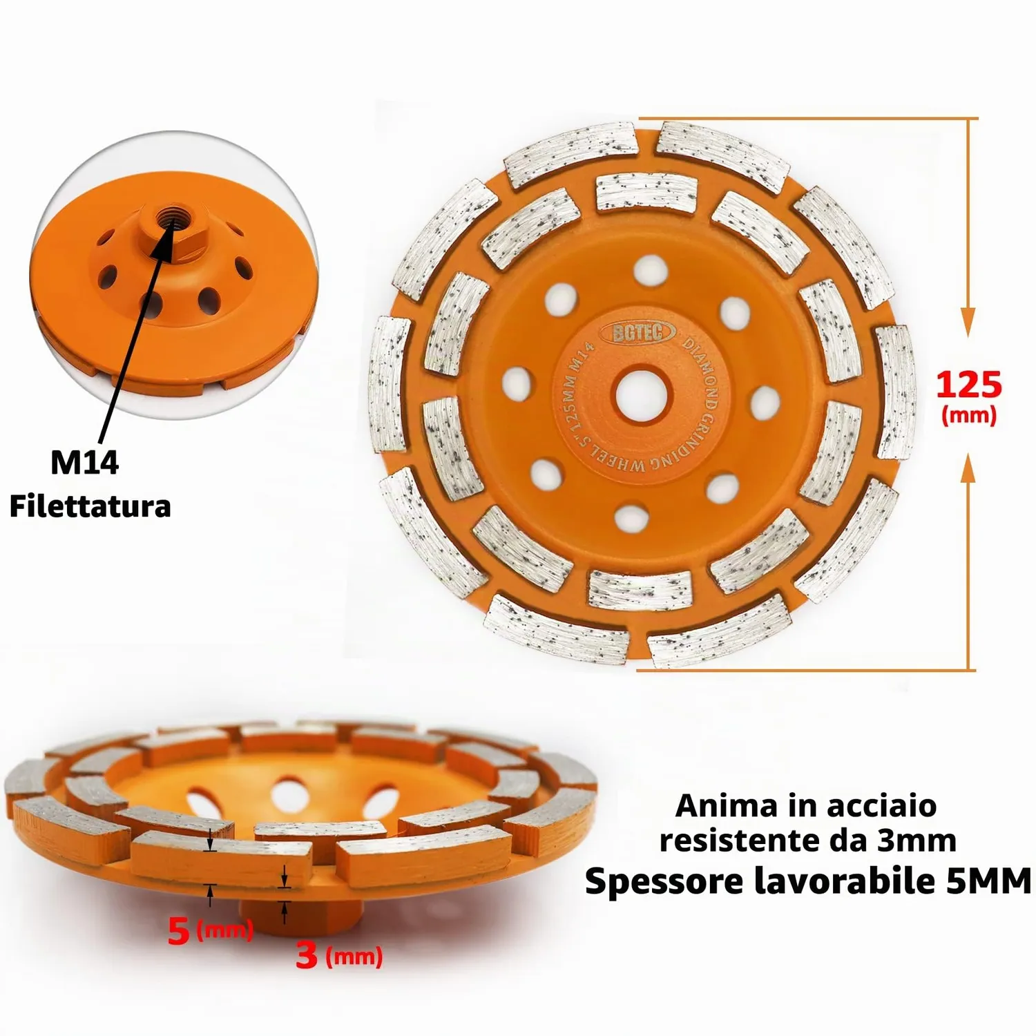 BGTEC mola diamantata a tazza 125 mm M14 per cemento